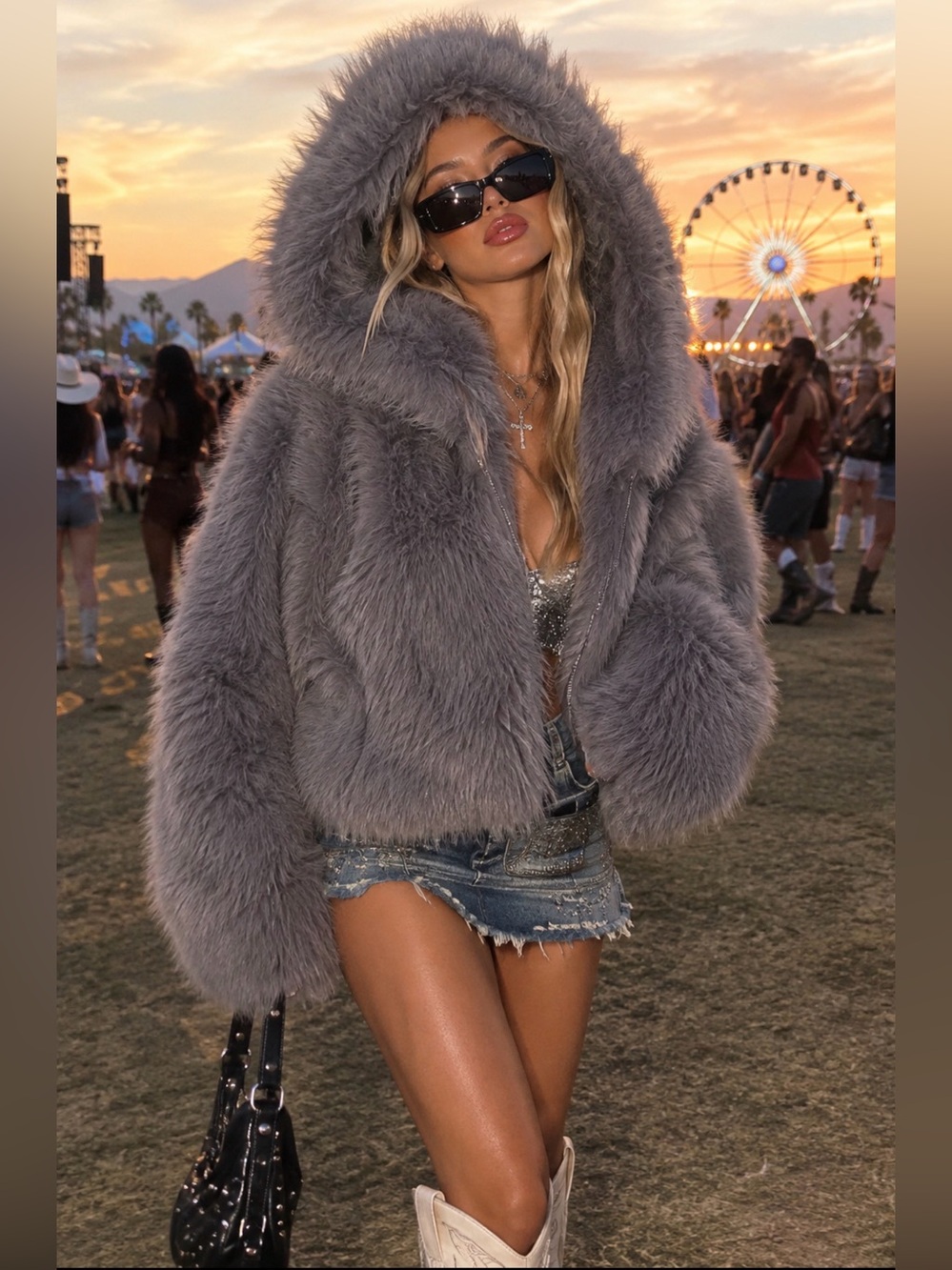 🧸 NWOT Gray Faux Fur Soft Cropped Jacket